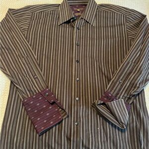 BCBG Men's Brown Striped Dress Shirt